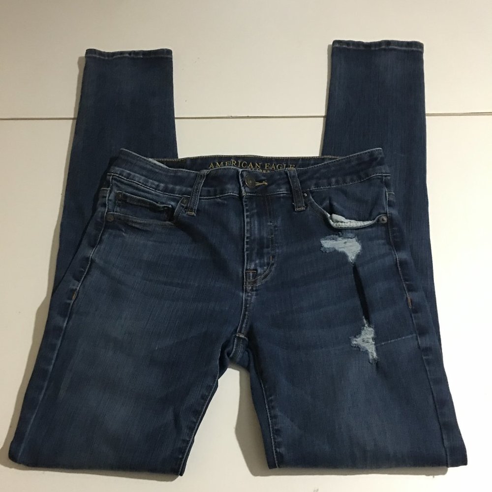 American Eagle Skinny Extreme Flex Mens Jeans Size 30x34 Distressed - Picture 1 of 10